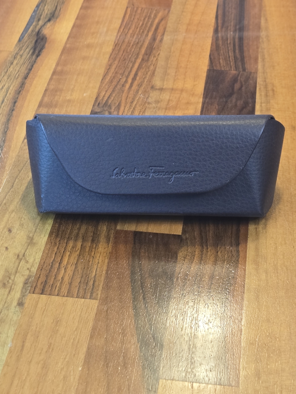 Salvatore Ferragamo Brown Pebbled Leather Eyewear Case